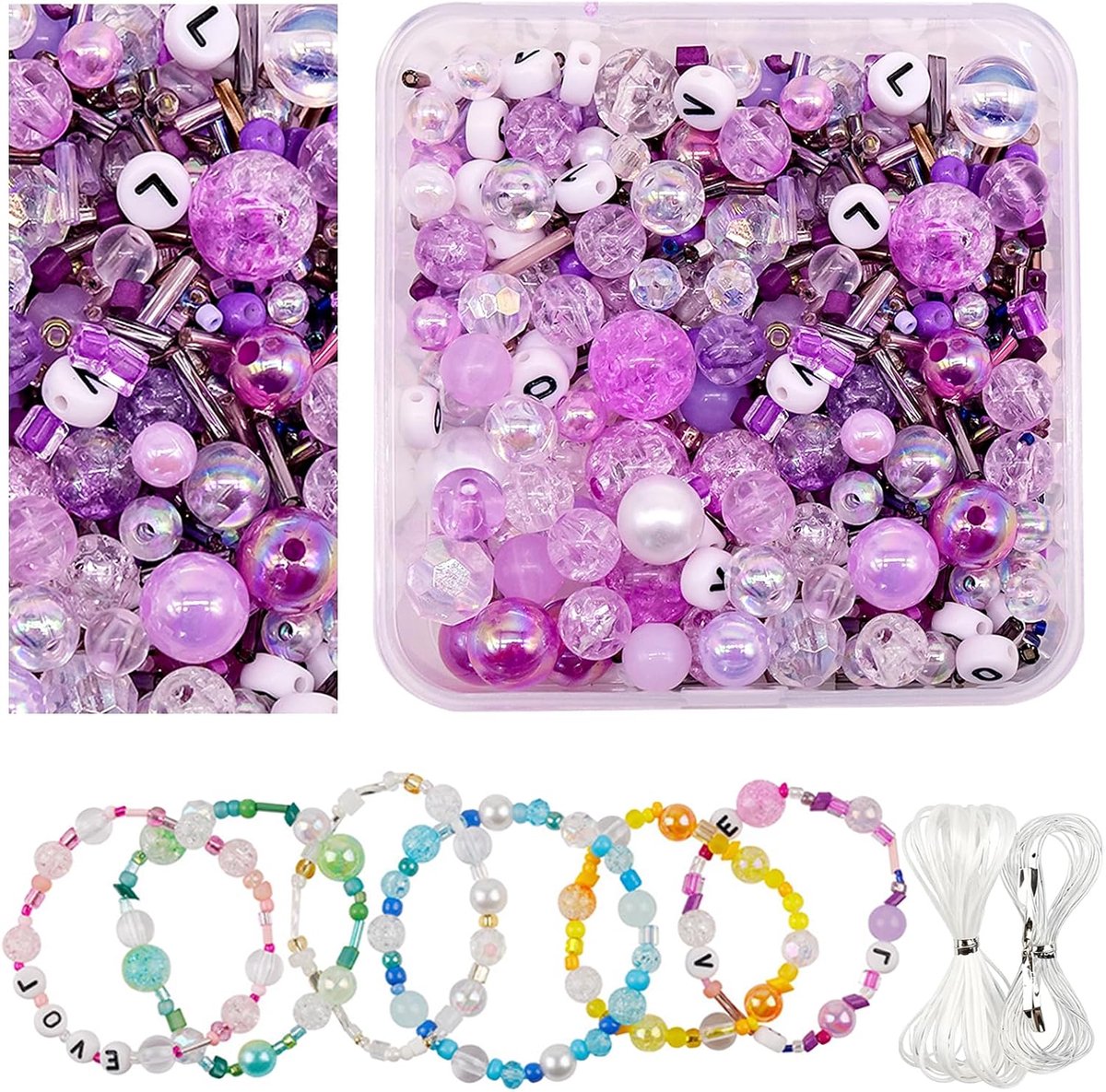 Kralen, set om te rijgen, facetgeslepen glitterkralen en biconische kralen, kleurrijke mix voor doe-het-zelf sieraden, armbanden, halskettingen en oorbellen, knutselset voor volwassenen