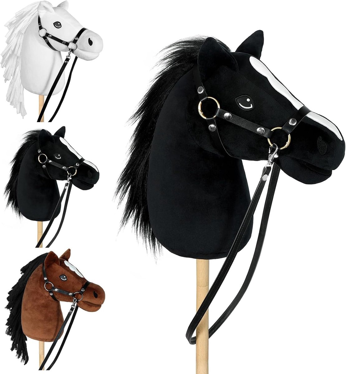 Horse - Stokpaard met Halster en Teugel (Zwart)