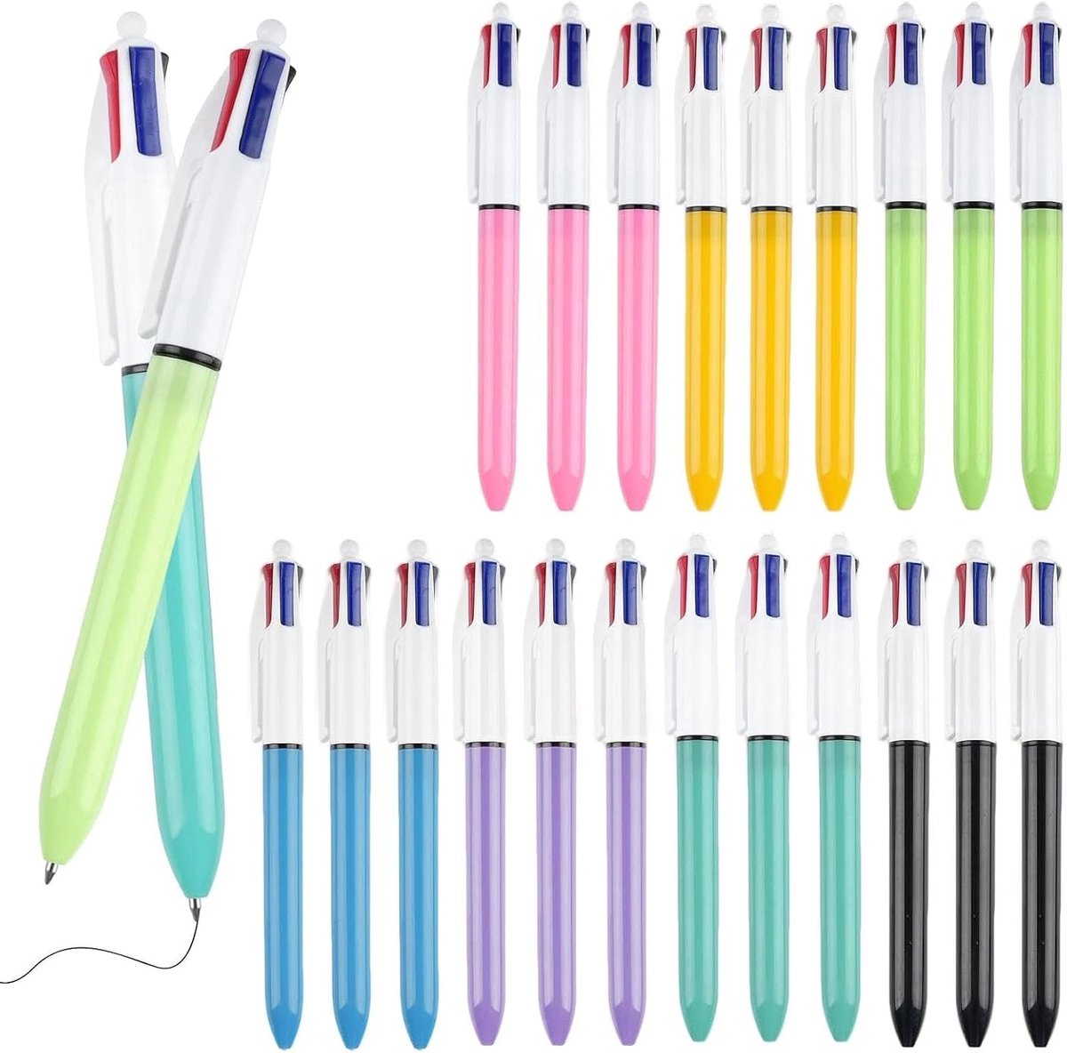 21 stuks balpen, 4-in-1, balpen, meerkleurige balpen, intrekbare balpen, hoogwaardige balpen en balpen, 1 mm, set voor kantoor, school, huishouden, studenten
