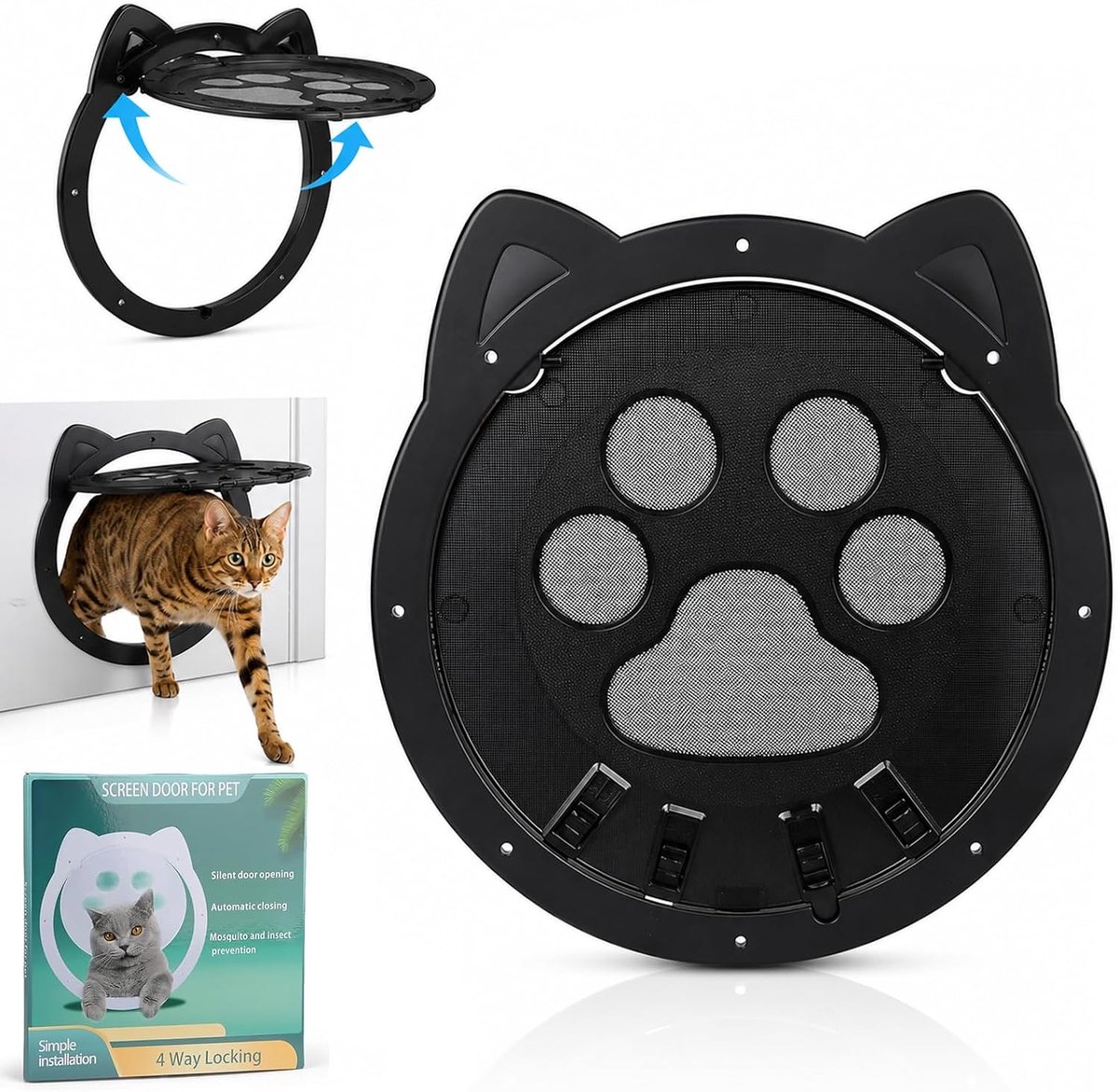 Kattenluik voor binnendeur, buitendeur, hondenklep voor vliegengaas, hondenklep voor deuren en ramen, met magneet en slot
