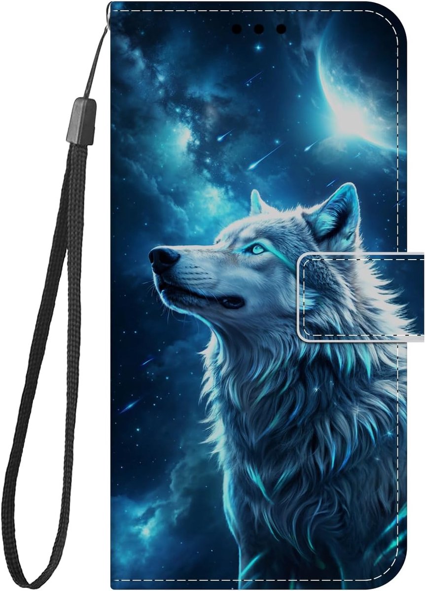 Hoes van leer voor Samsung Galaxy S26, Schattig patroon motief leren hoes, klapper, beschermhoes, 360 graden stootvast cover met kaartvak, klaphoes (flip case) - Sternenwolf
