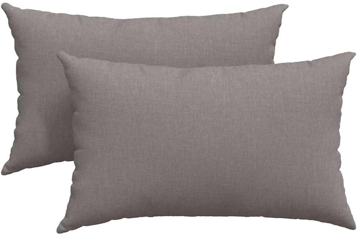 Rechthoekig bankkussen 2 stuks taupe 50 x 30 cm van gladde stof met afneembare ritssluiting en polyester vulling voor woonkamer, slaapkamer of thuiskantoor
