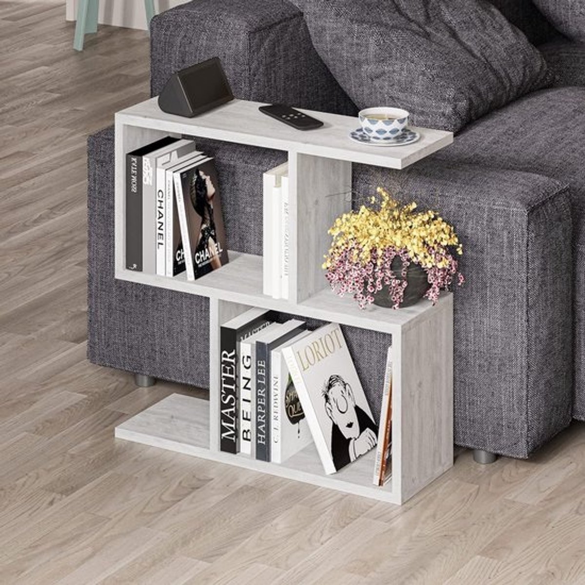 Houten bijzettafel - Spreker tafel - Woonkamer organiseren - Twee niveaus - 60 x 60 cm - Antiek wit
