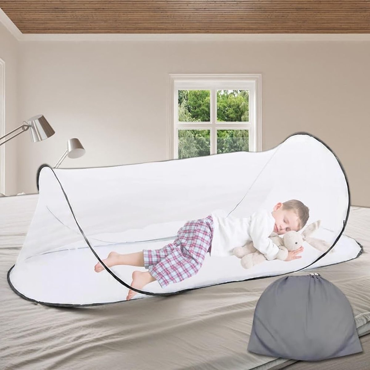 Pop-up Muggennet voor Reizen, Opvouwbaar Insectennet voor Eenpersoonsbed, Ideaal voor Buiten en Kamperen, Afmetingen 200 x 80 x 56 cm