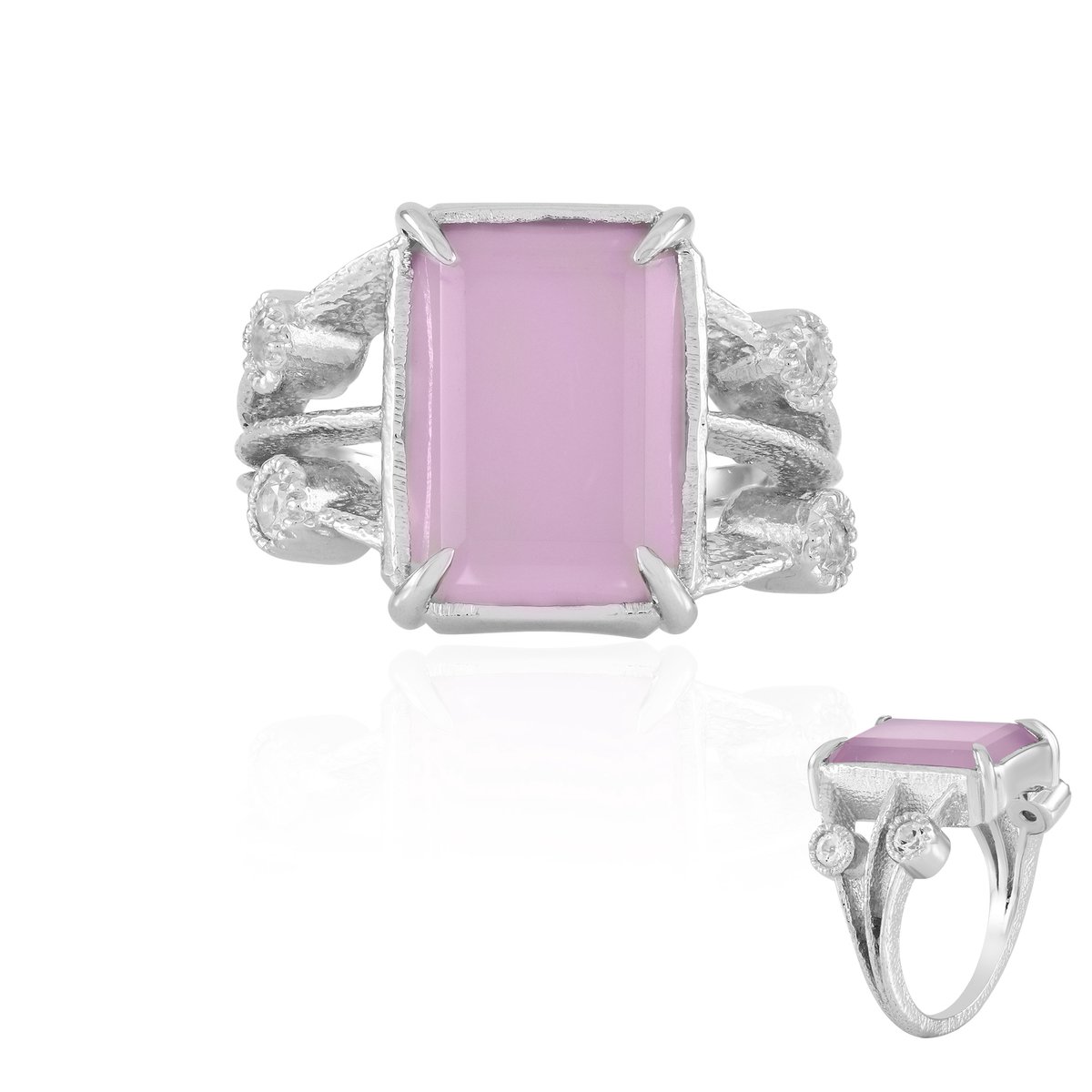 Cavill - 925 Sterling Zilveren Ring - Rhodium Geplateerd - Lavendel Chalcedoon 4,212 ct & Witte Topaas 4,5 ct - Elegante Damesring