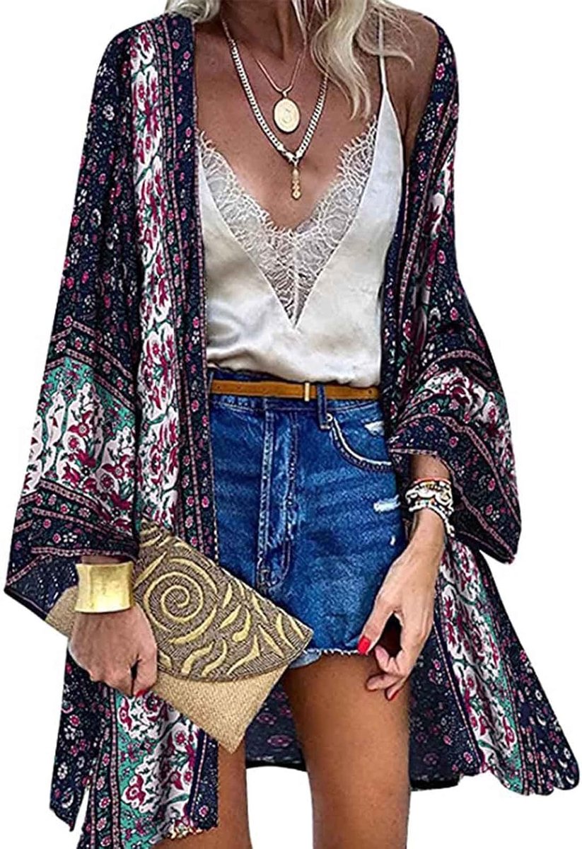 Bikini cover-up dames bloemenprint kimono cardigan bohemien cardigan strandjurk bedekken pareo zomer strand poncho boho cover-up shirt badpak elegant