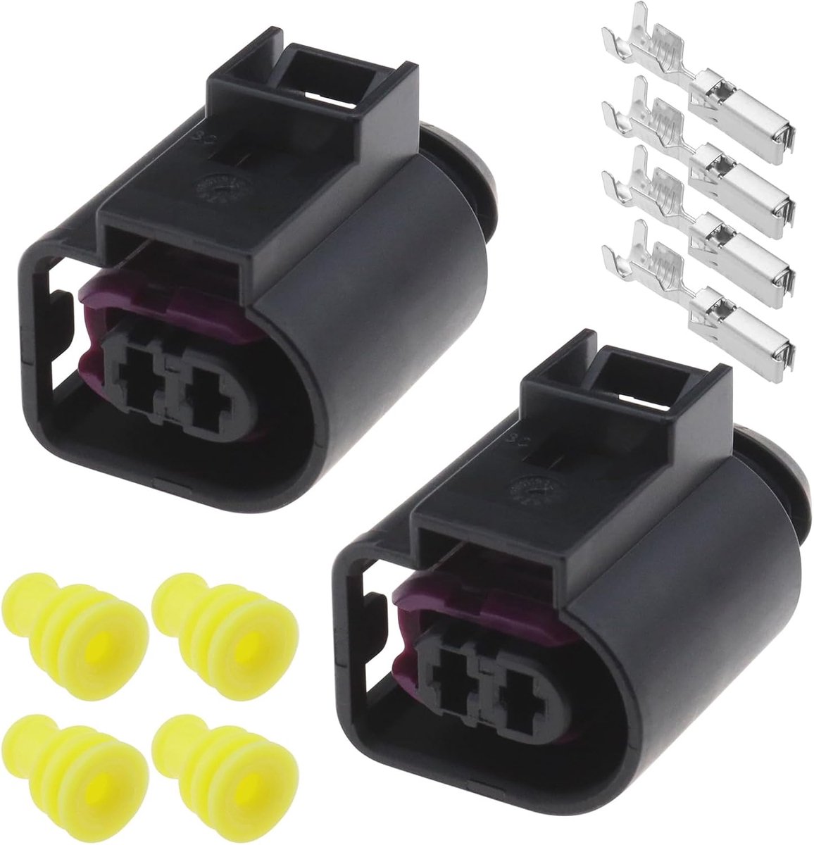 Idea 2 sets 2 gaten behuizing socket met terminals rubberen afdichtingen 4D0971992 Compatibel met VW Golf Compatibel met Audi A3 A4 A6 Q5 Claxon Connector Plug