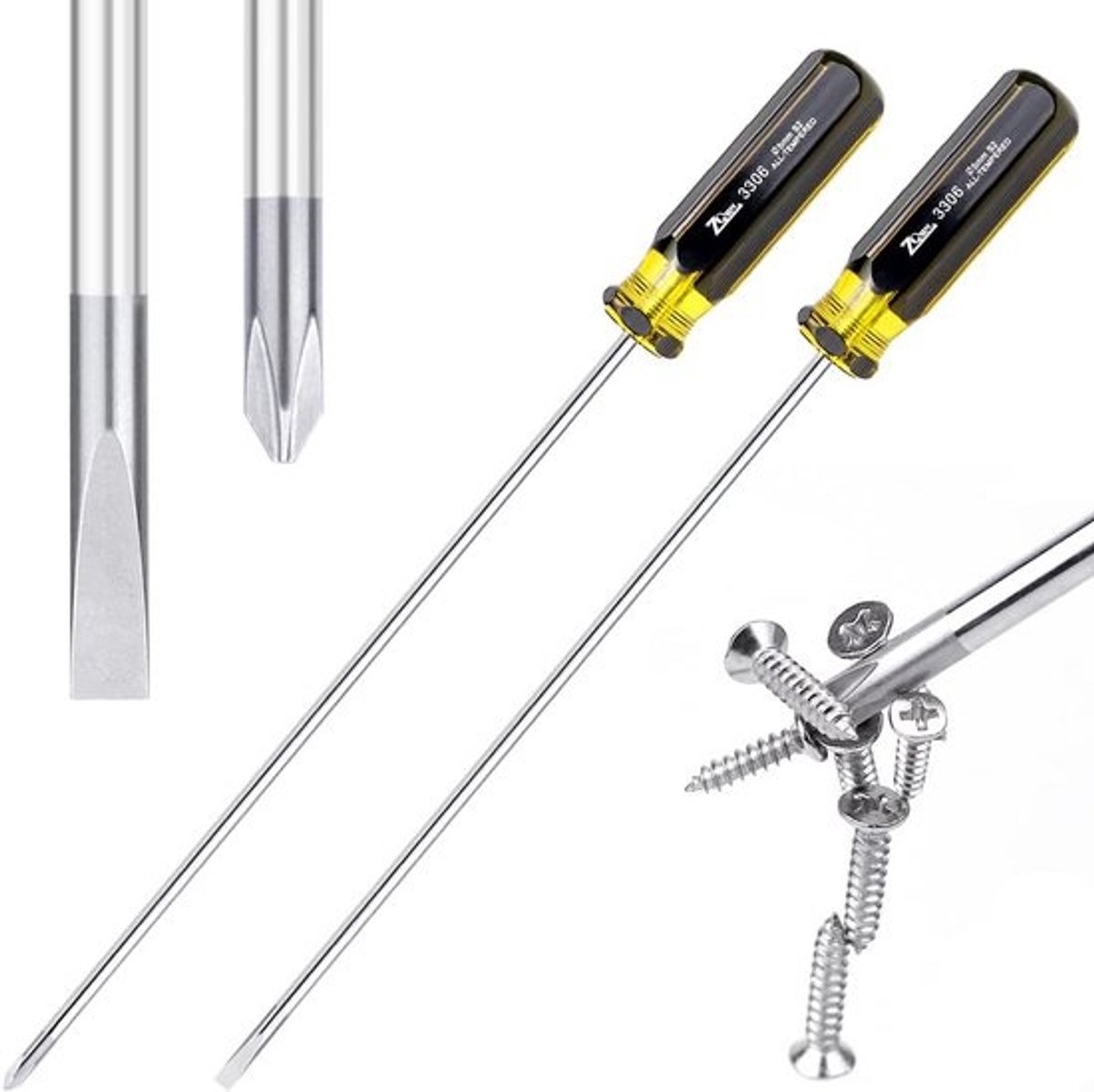 Sleufschroevendraaier en kruiskopschroevendraaier set van 2 - 15 inch lange magnetische schroevendraaiers