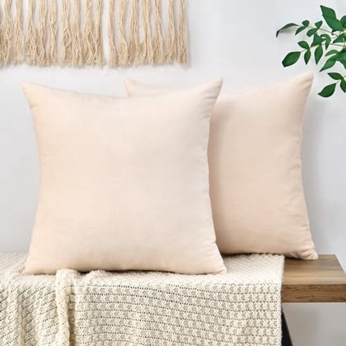 Decoratieve Fluwelen Kussenslopen Set van 2 - Zachte Perzikroze Accenthoezen voor Woonkamer en Slaapkamer