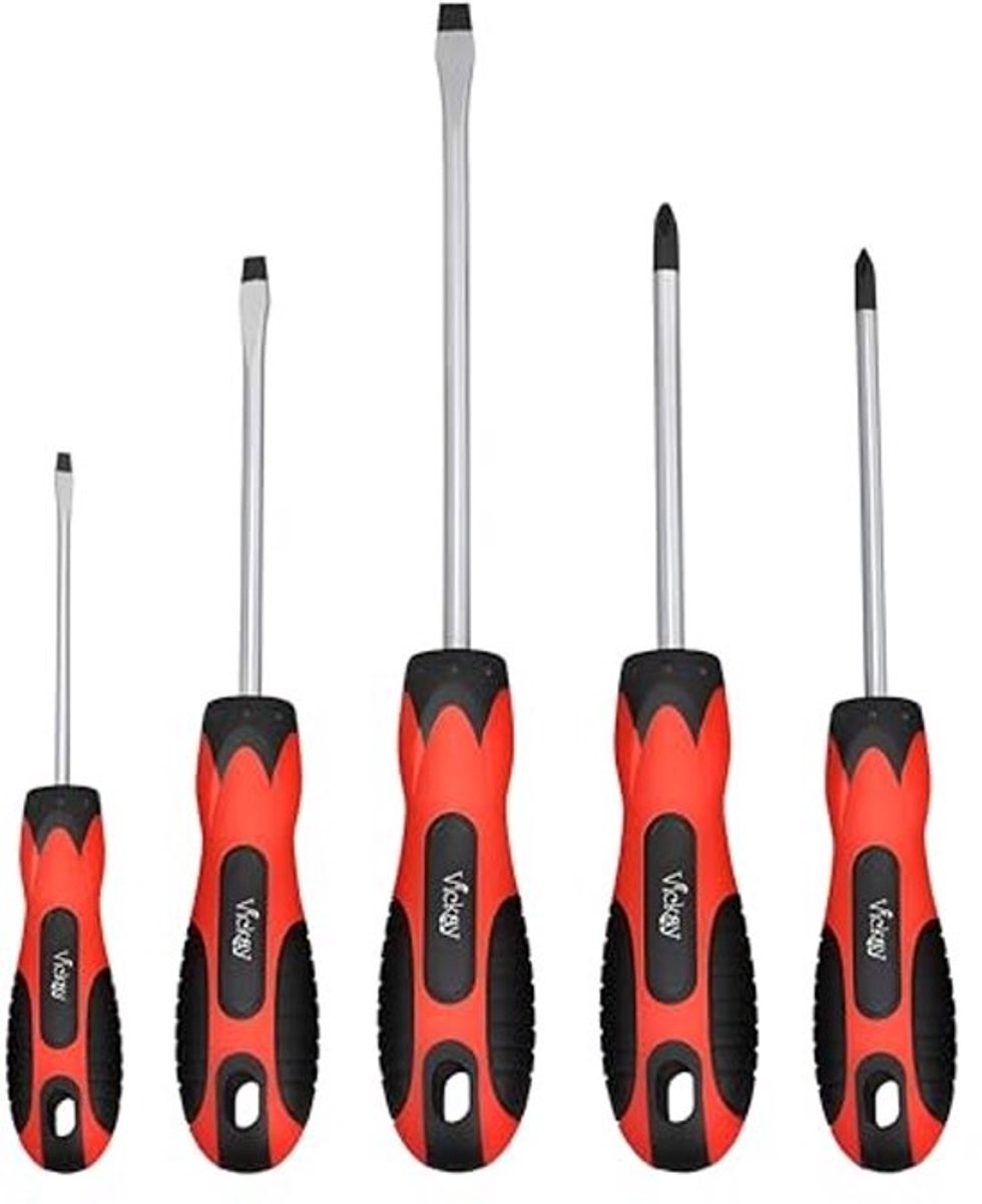 Magnetische Schroevendraaier Set - 5 Stuks Sleuf- en Kruiskopschroevendraaiers met Ergonomisch Antislip Handvat en Roestbestendige Tips