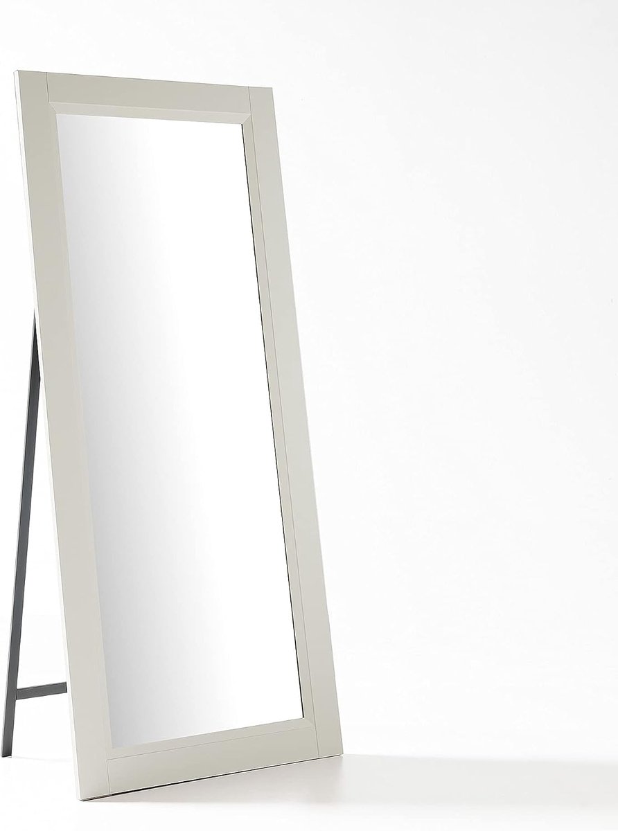 Staande spiegel met klassieke houder, 180 x 78 cm, ivoor, full-body spiegel, gemaakt in Italië