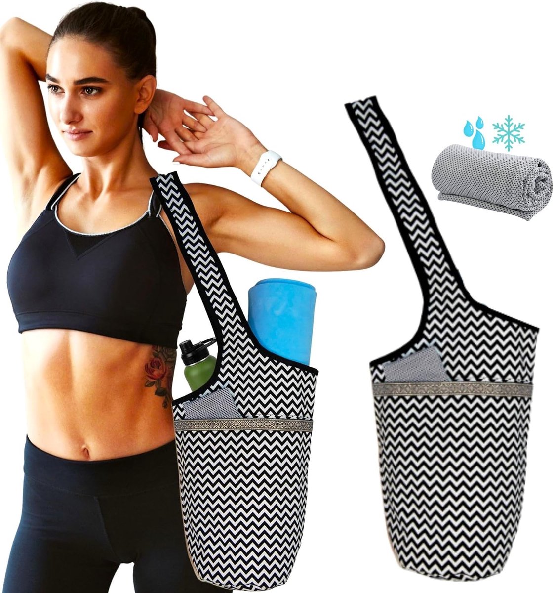 Tas voor mat en handdoek, koeltas, dames, voor mat, handdoek, microvezel, yogatas, yoga-accessoires, pilates, fitness