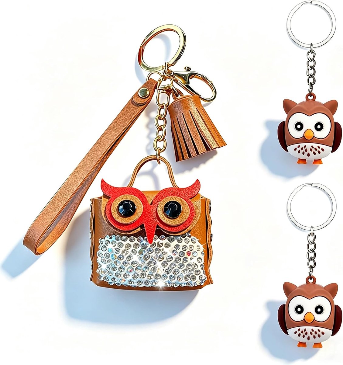 3 Pcs Leuke Sleutelhanger Uil, Creative Uil Sleutelhanger, Uil Autosleutelhanger, Trendy en Schattig, voor Rugzakdecoratie, Auto-en Sleuteletui-Bedels