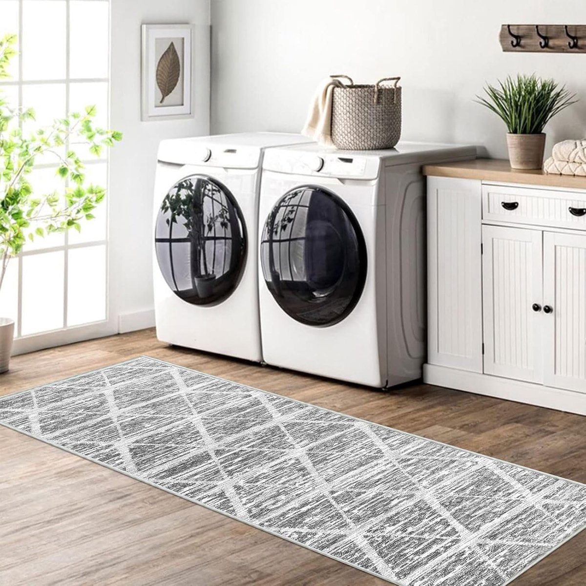 Tapijt, antislip, wasbaar, lang, zacht, grijs, keukentapijt, voorgootsteen, voor slaapkamer, hal, woonkamer, keuken (ivoor/grijs, 80 x 150 cm)