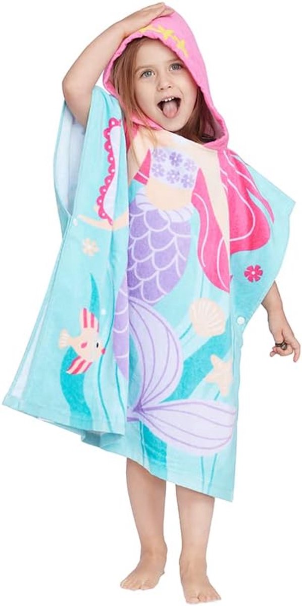 100% Katoen Hooded Handdoek voor Peuters 2-6 Jaar Jongens Meisjes Kinderen Bad Zwembad Strandlaken Zachte Absorberende Strand Poncho Kleine Zeemeermin