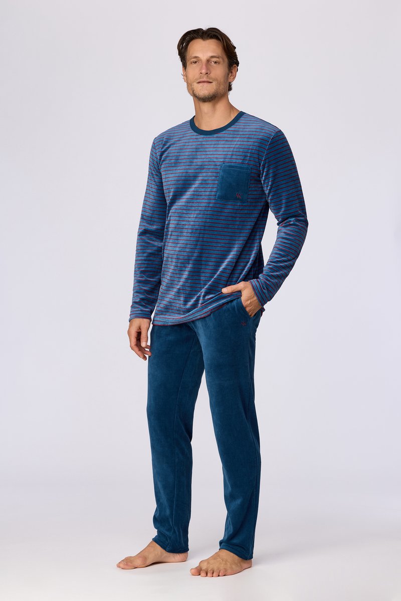Woody Heren pyjama donkerblauwe streep - maat M
