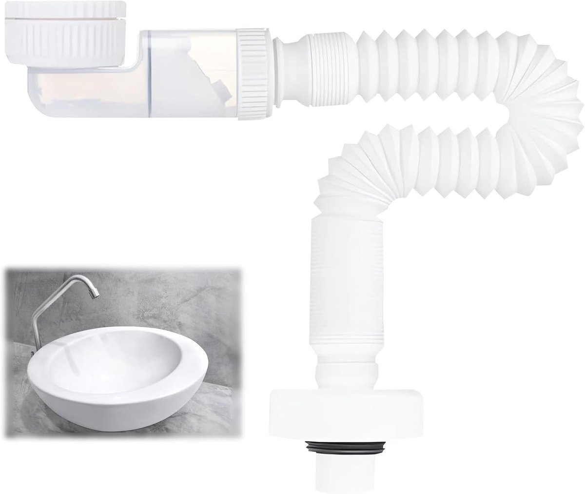 Dubbele sifon gootsteen - Wit - 1 1/4 inch - Flexibele, geurvrije sifon met 360° draaibare aansluiting - Voor wastafels