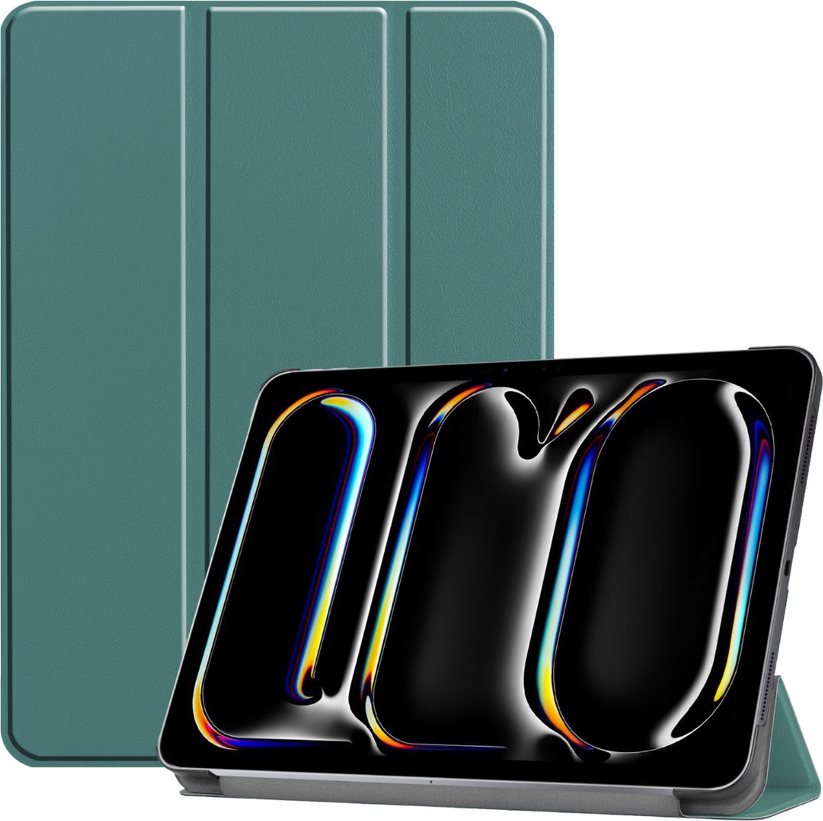 Tablethoes geschikt voor Apple iPad Pro 11 (2025) / Apple iPad Pro 11 (2024) - 11 Inch - Tri-fold book case - Auto Sleep/Wake functie - Donkergroen