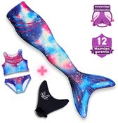 Zeemeerminstaart met galaxy print in blauw, roze en paars, met bijpassende bikini. Inclusief monovin.