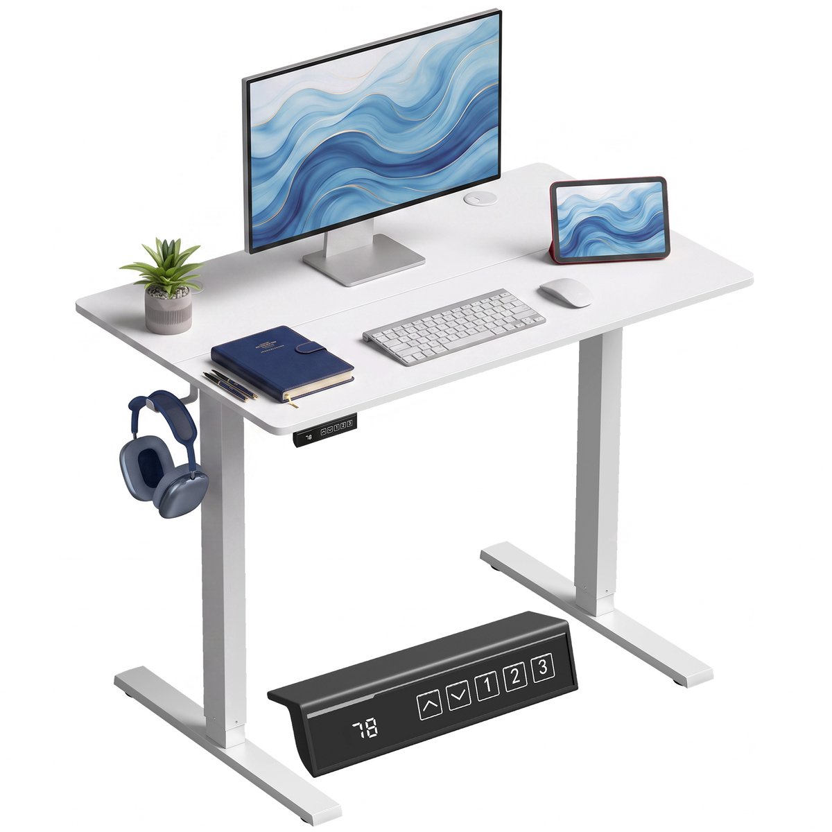 Elektrisch verstelbaar bureau wit - Bureau met geheugenfunctie en kabelbeheer - Voor werken en studeren - 100x60 cm - Wit