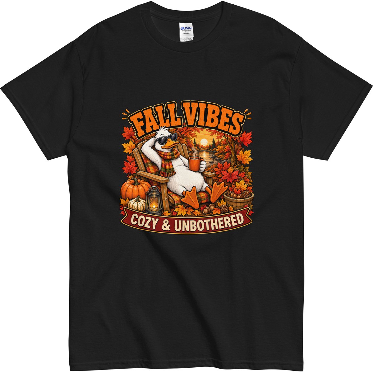 Fall Vibes T Shirt Heren en Dames - Cozy en Unbothererd - Grappig Herfst Tshirt met Gans - Zwart - 4XL