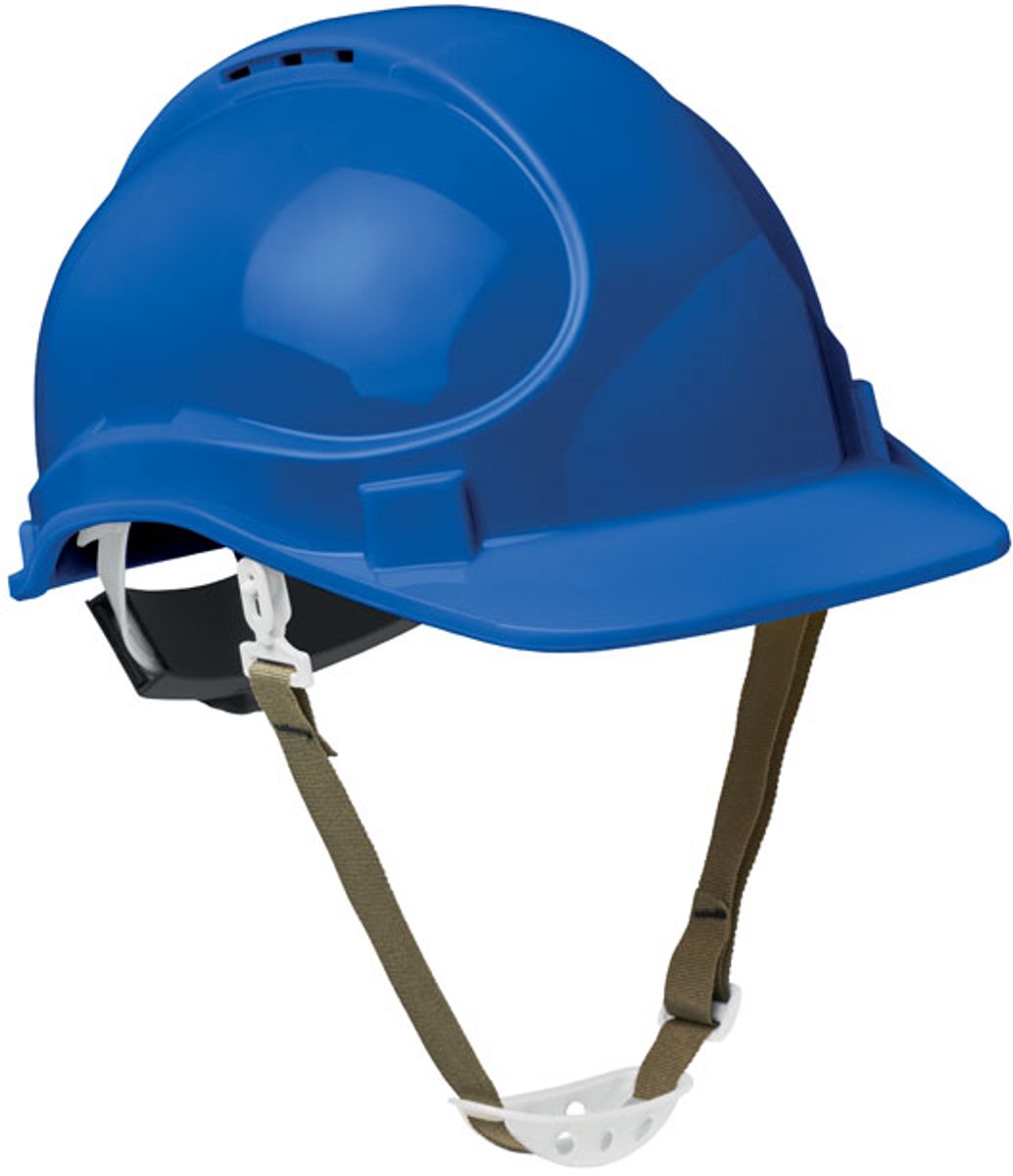 2 Stuks Veiligheidshelm in ABS voor bouwvakkers en magazijnen. Voorzien van ventilatieopeningen, afneembare kinband en zweetband. Blauw