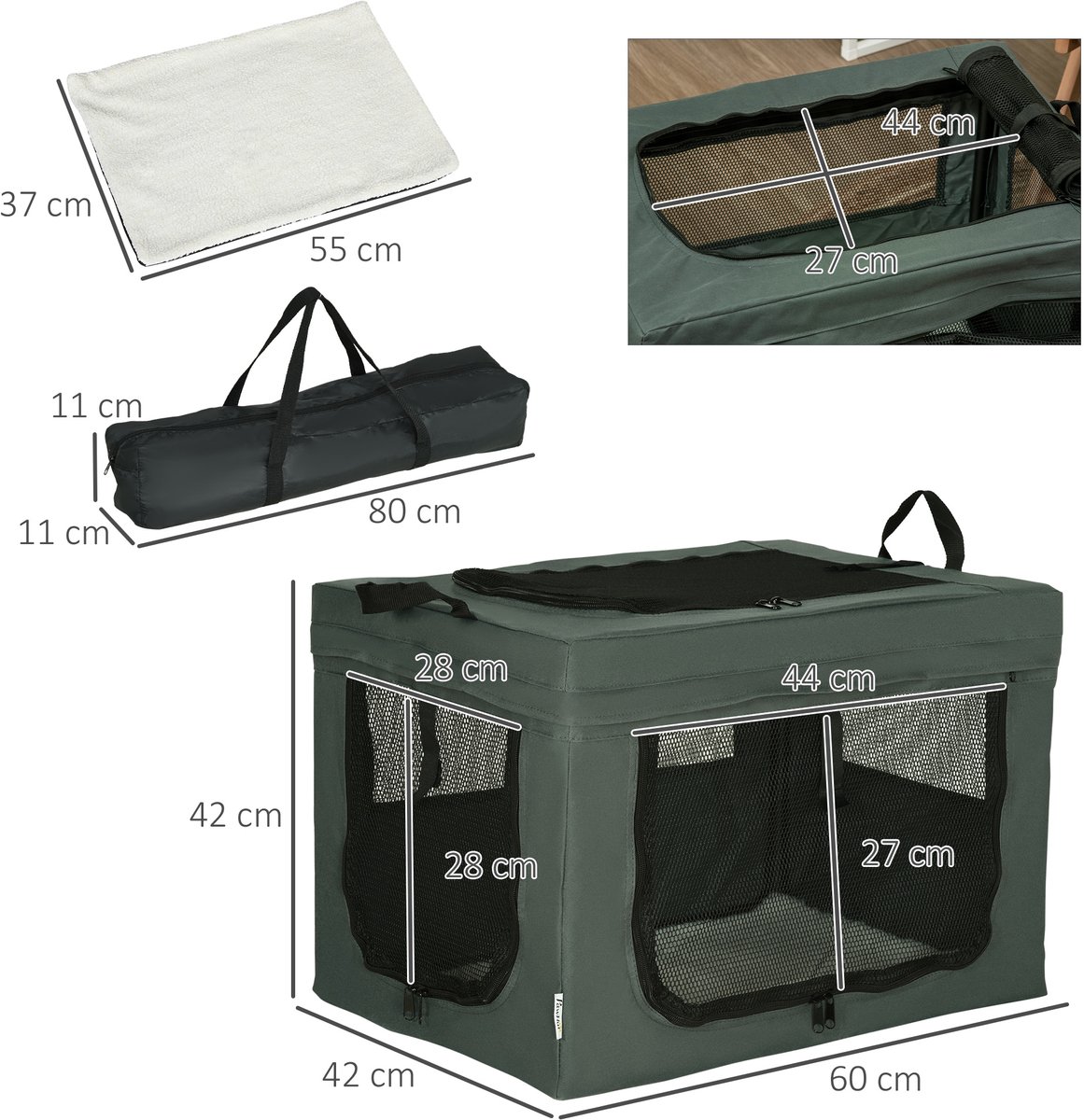 PawHut-Dierendraagtas - Oxford-stof - 60x42x42cm - Grijs