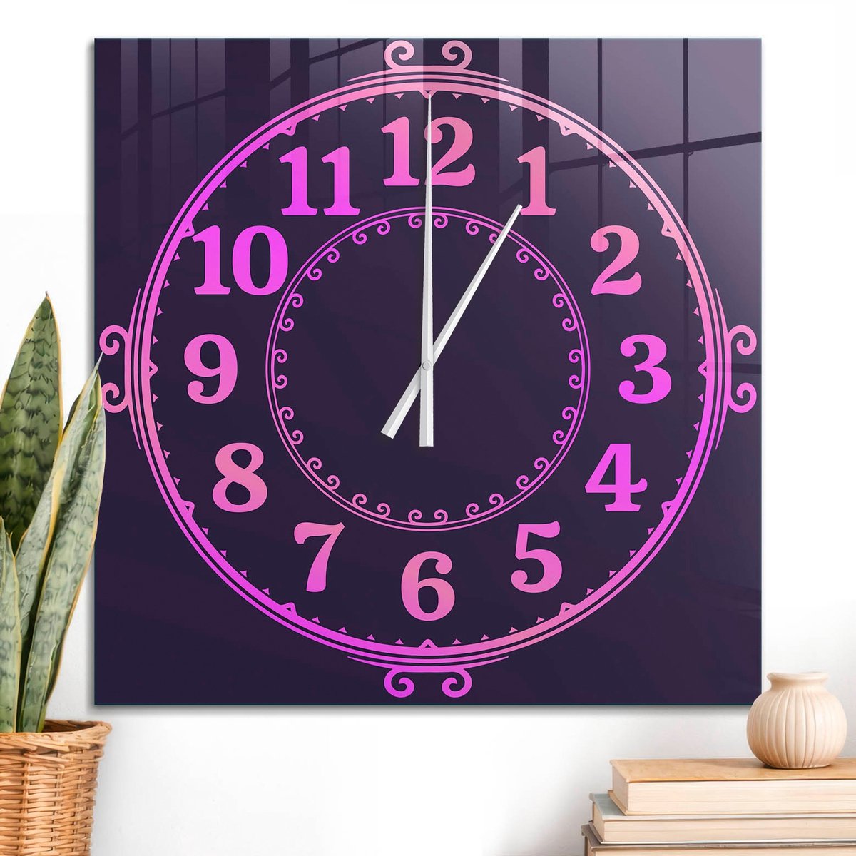 ArtPrintCave Roze Glazen Klok - 60x60 cm - Wandklok Vierkant - Roze Klok Wandklok Keuken - Kunst Unieke Klok - Witte Klokwijzers