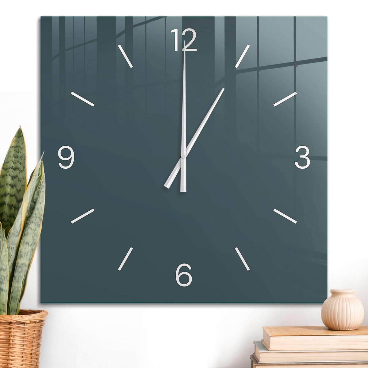 ArtPrintCave Groene Glazen Klok - 60x60 cm - Wandklok Vierkant - Turkoois Stille Wandklok - Abstractie Wandklok Keuken - Witte Klokwijzers