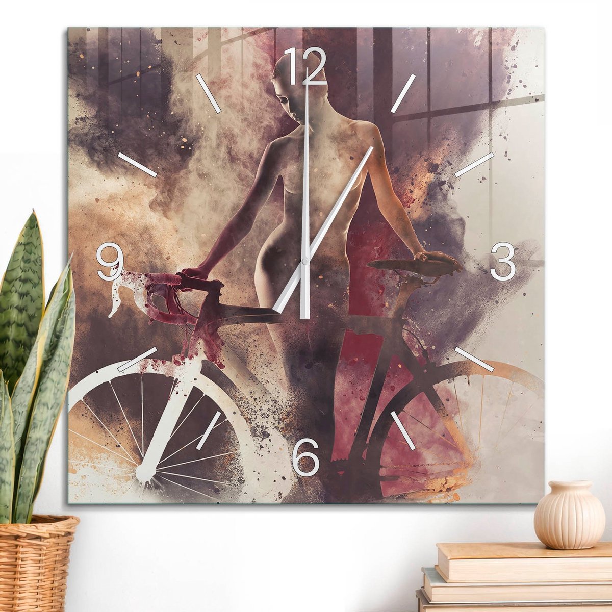 ArtPrintCave Bruin Glazen Klok - 60x60 cm - Wandklok Vierkant - Artistieke Explosie Unieke Klok - Abstractie Stille Wandklok - Witte Klokwijzers