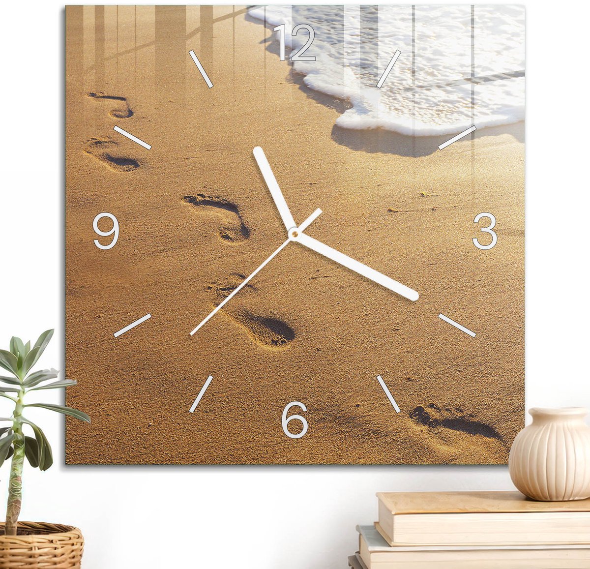 ArtPrintCave Oranje Glazen Klok - 30x30 cm - Wandklok Vierkant - Zeeavontuur Stille Wandklok - Natuur Wandklok Keuken - Witte Klokwijzers