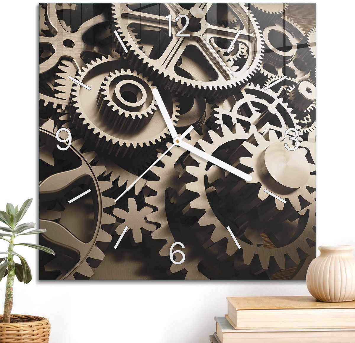 ArtPrintCave Bruin Glazen Klok - 30x30 cm - Wandklok Vierkant - Mechanische Precisie Stille Wandklok - Abstractie Wandklok Keuken - Witte Klokwijzers