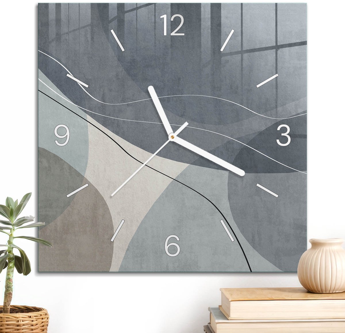 ArtPrintCave Grijs Glazen Klok - 30x30 cm - Wandklok Vierkant - Abstracte Elegantie Stille Wandklok - Achtergronden En Patronen Wandklok Keuken - Witte Klokwijzers