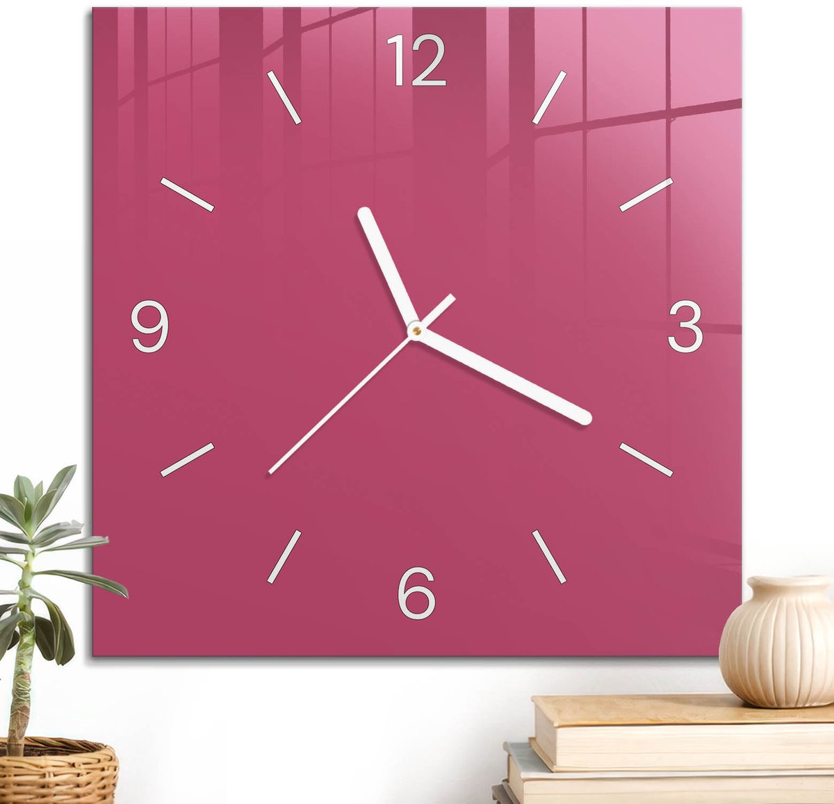 ArtPrintCave Roze Glazen Klok - 30x30 cm - Wandklok Vierkant - Energie Roze Unieke Klok - Abstractie Stille Wandklok - Witte Klokwijzers