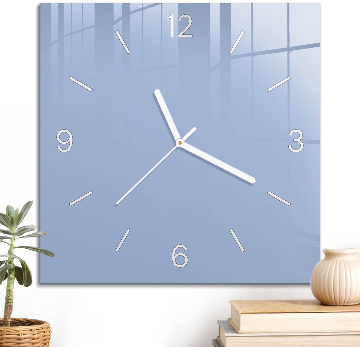 ArtPrintCave Blauw Glazen Klok - 30x30 cm - Wandklok Vierkant - Babyblauw Wandklok Keuken - Abstractie Unieke Klok - Witte Klokwijzers