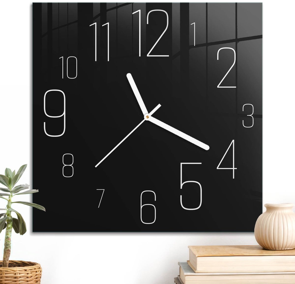 ArtPrintCave Zwart Glazen Klok - 30x30 cm - Wandklok Vierkant - Minimalistische Klok Wandklok Keuken - Geometrie Unieke Klok - Witte Klokwijzers