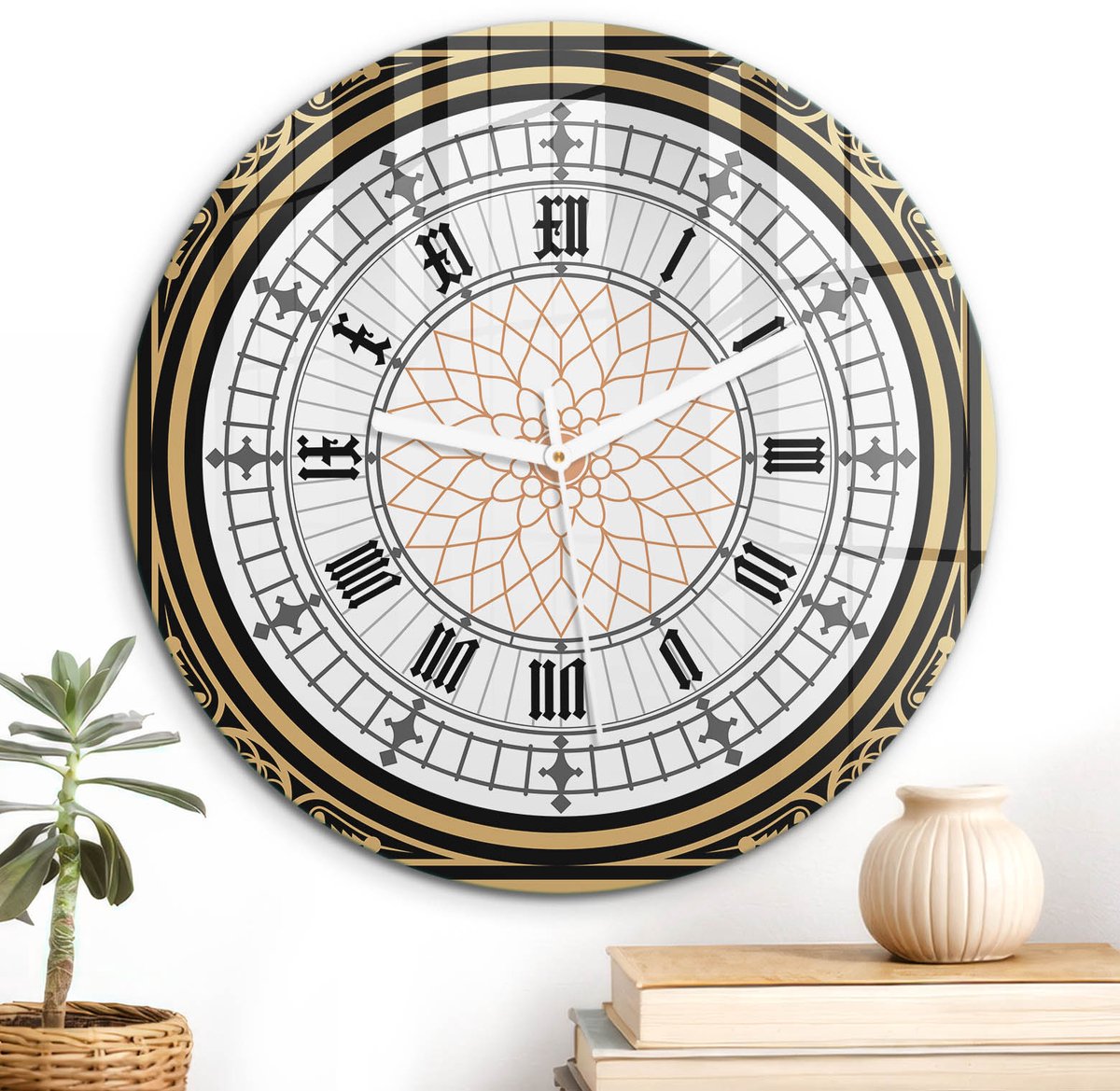 ArtPrintCave Zwart Glazen Klok - Wandklok 30 cm - Muurklok Rond - Retro Klok Wandklok Keuken - Geometrie Unieke Klok - Witte Klokwijzers