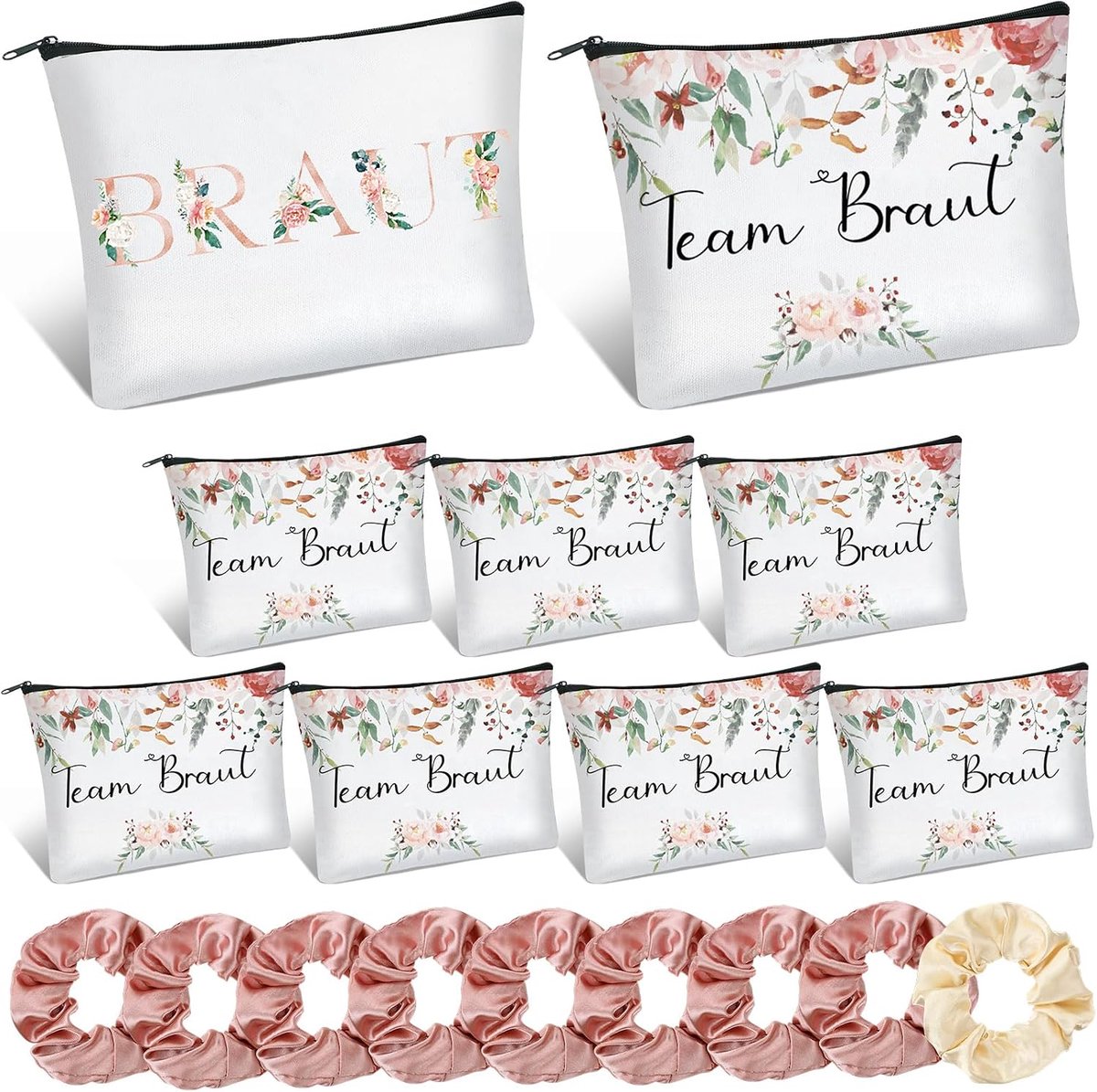 9 sets geschenken bruid vrijgezellenfeest accessoires elastisch satijn bruid haar make-up tas team bruiloft verloving decoratie (roze)