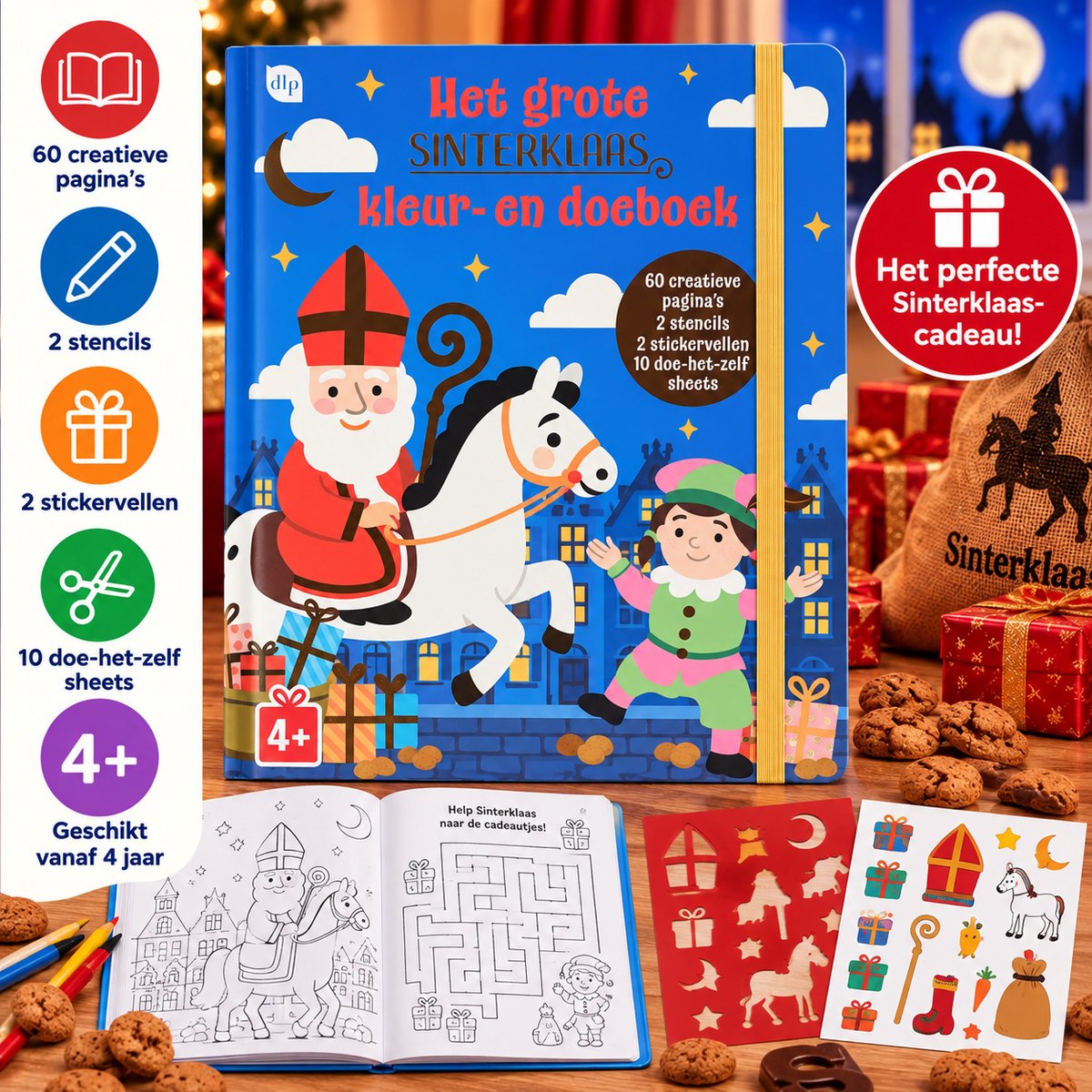 Het Grote Sinterklaas Kleur- en Doeboek – 60 Creatieve Pagina’s – Met Stencils, Stickers & DIY Sheets – Vanaf 4 Jaar