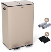 Stowe Duo Bin - Taupe - Poubelle 60 Litres - 2 Bacs - Sacs poubelle et filtre anti-odeurs - Métal - Poubelle à pédale