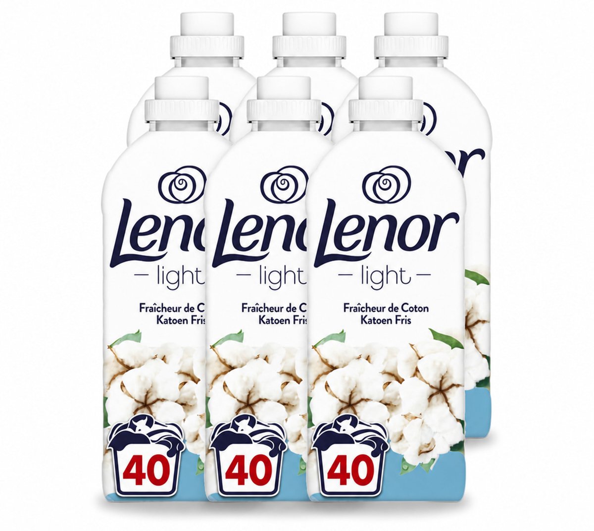 6 x Lenor Light - Wasverzachter - Katoen Fris - Fris & Zacht - 40 Wasbeurten - Voordeelverpakking - 6 stuks