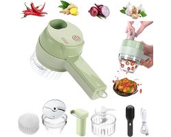 Elektrische Hakmolen - 1200 mA - 4 in 1 Groentesnijder - Uiensnijder - Mini Chopper - Food Chopper - Mini Foodprocessor - USB oplaad - BPA-Vrij - Multifunctioneel - Voor babyvoeding,knoflook, chilipepers, uien, selderij en gember - Groen