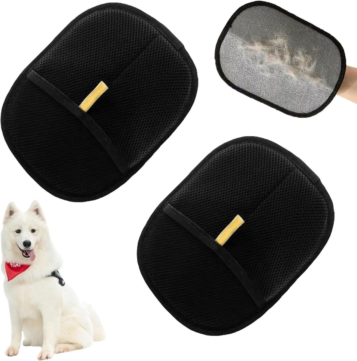2 stuks anti-statische kattenhandschoen voor huisdieren, massagehandschoen voor honden, draagbaar, multifunctioneel, voor het verwijderen van dierenhaar, zwart, vuilbestendig, voor honden en