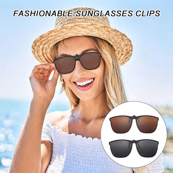 2 stuks zonnebril-opzetstuk bril om op te klikken, UV400 gepolariseerde zonnebrilclip, voor dames en heren, outdoor, autorijden, vissen — afbeelding 5