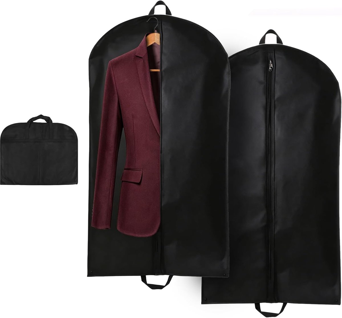 Kledingzak, pak van 2 stuks, voor heren en dames, kostuumtas, kledingzak op reis, opvouwbare kledinghoes met handgrepen, pak, beschermhoes, kledingtas, kostuumhoes voor kostuumzak, jassen, jurk (60 x