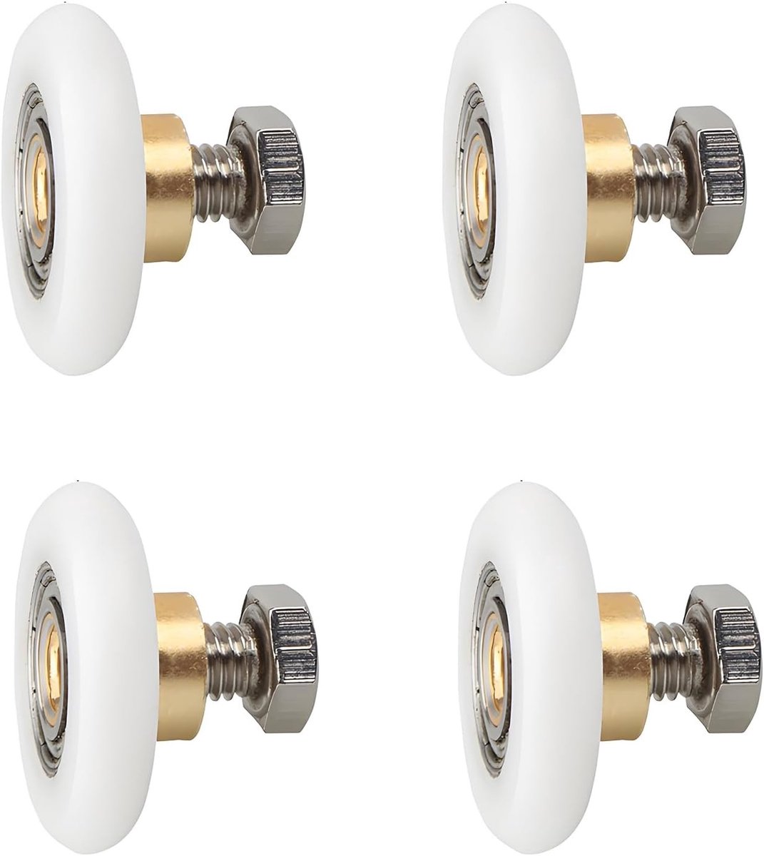 Douchecabine wieltjes - Wit - 25 mm Diameter - Nylon Schuifdeurrollen met Koperen Spindel - Voor Douchedeuren 4-6 mm