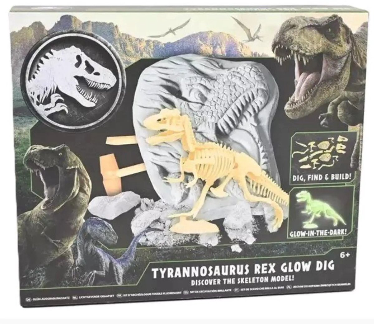 Jurassic World T-Rex-skelet uitgraven set - lichtgevend in het donker
