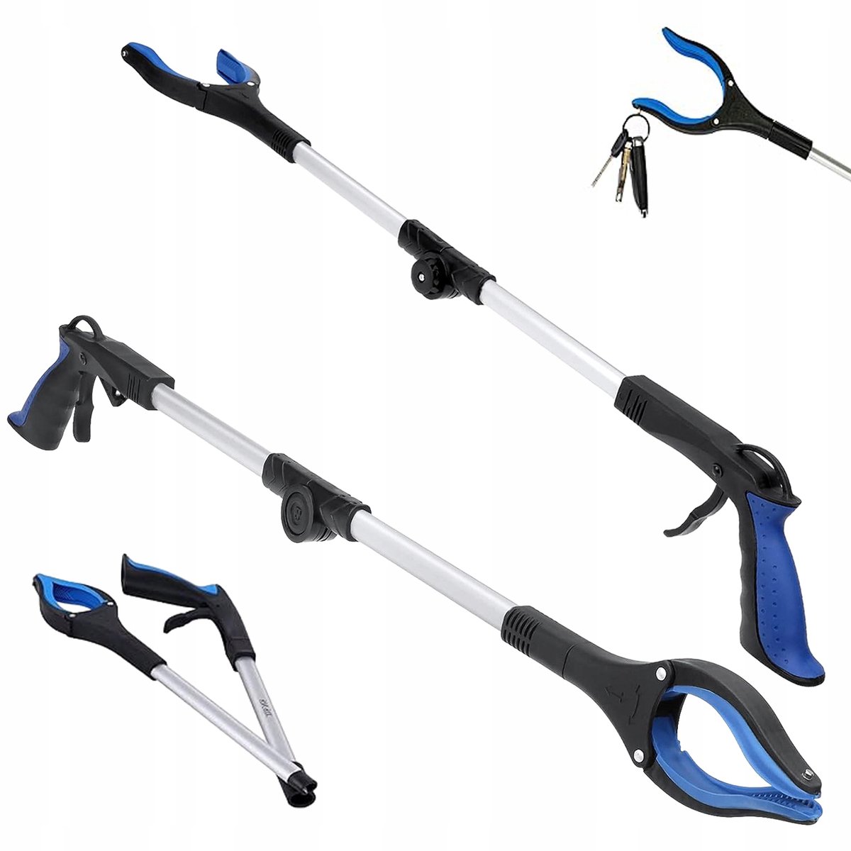 Afvalgrijper met Lange Steel - Opvouwbare Reikgrijper met Antislip Bek en Magneet - 360° Roterende Grijper voor Afval, Kleine Voorwerpen en Senioren