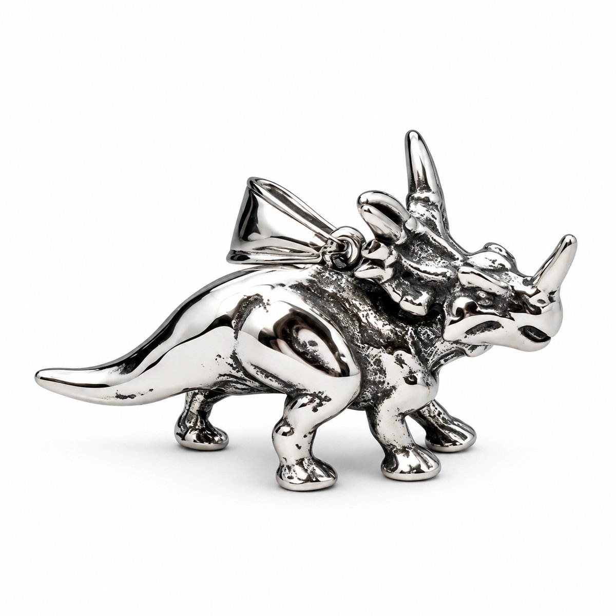 Mitear Triceratops Ketting – Stainless Steel – Zilverkleurige 3D Dinosaurus Hanger – Fantasy Sieraad