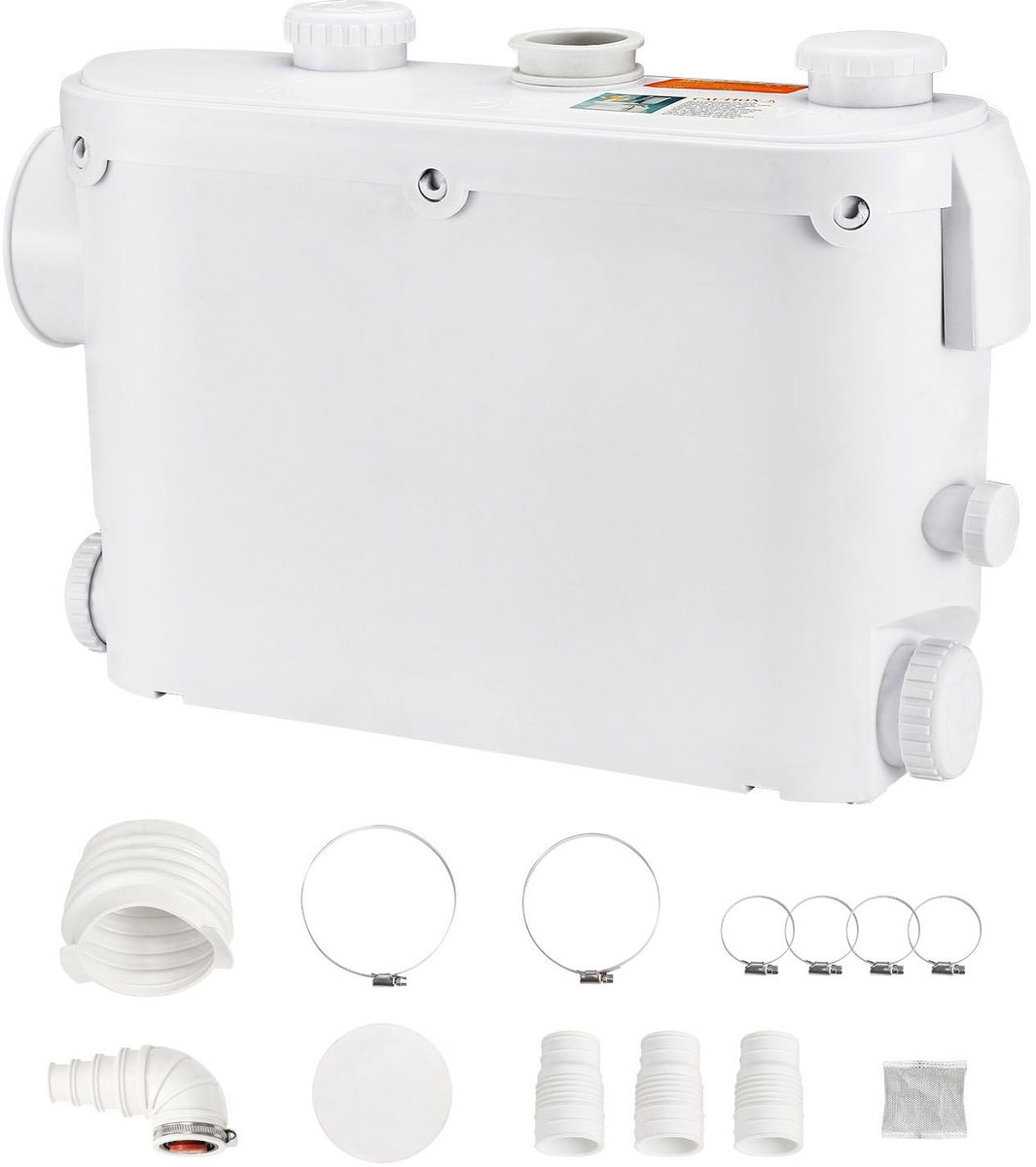 Vermalerpomp, 500W, 6600 l/u debiet, 8 m opvoerhoogte, vermalerpomp voor afvalwater met 3 waterinlaten voor toilet, kelder, keuken, gootsteen, douche en badkuip.